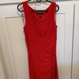 Red Sleeveless Ruched Dress - Lauren Ralph Lauren